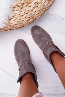 Botki Damskie Laura Messi 1890 Skóra Zamsz Szare Darmah