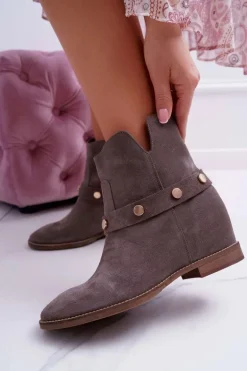 Botki Damskie Laura Messi 1890 Skóra Zamsz Szare Darmah