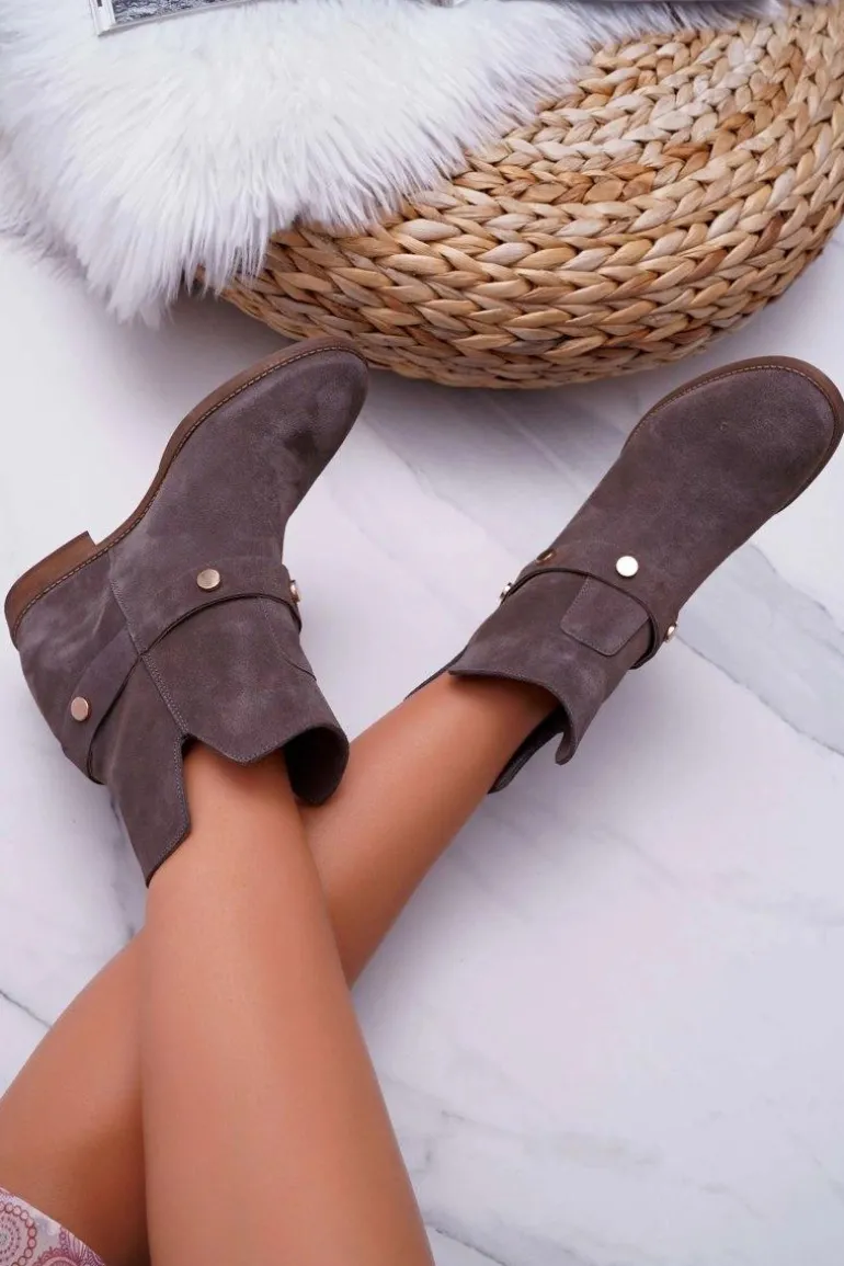 Botki Damskie Laura Messi 1890 Skóra Zamsz Szare Darmah