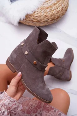 Botki Damskie Laura Messi 1890 Skóra Zamsz Szare Darmah