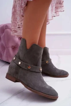 Botki Damskie Laura Messi 1890 Skóra Zamsz Oliwkowe Darmah