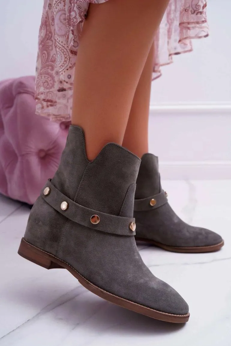 Botki Damskie Laura Messi 1890 Skóra Zamsz Oliwkowe Darmah