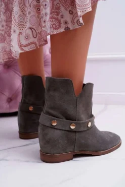 Botki Damskie Laura Messi 1890 Skóra Zamsz Oliwkowe Darmah