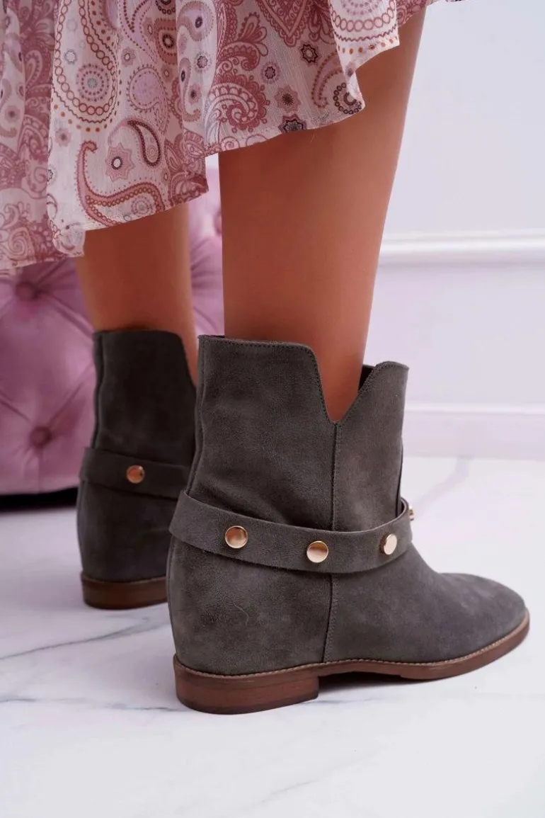 Botki Damskie Laura Messi 1890 Skóra Zamsz Oliwkowe Darmah