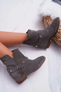 Botki Damskie Laura Messi 1890 Skóra Zamsz Oliwkowe Darmah