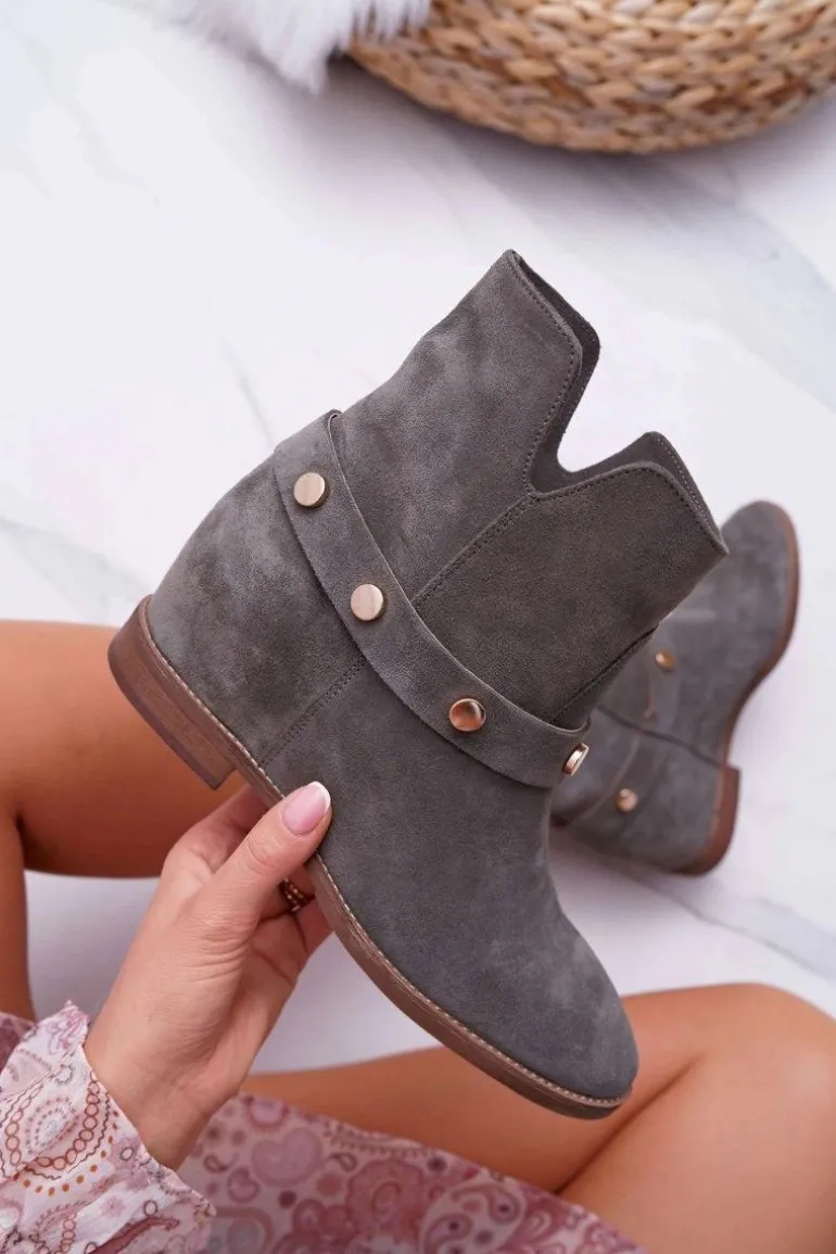 Botki Damskie Laura Messi 1890 Skóra Zamsz Oliwkowe Darmah