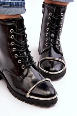 Botki Damskie Lu Boo Czarne Workery ze Stalową Oprawą Jacksy