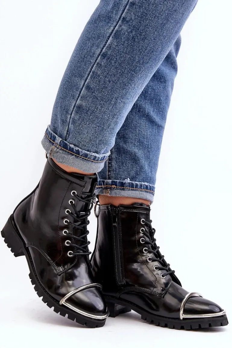 Botki Damskie Lu Boo Czarne Workery ze Stalową Oprawą Jacksy