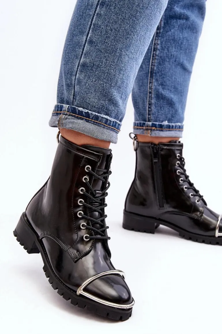 Botki Damskie Lu Boo Czarne Workery ze Stalową Oprawą Jacksy