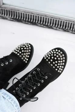 Botki Damskie Lu Boo Zamszowe Czarne Workery z Ćwiekami Tension