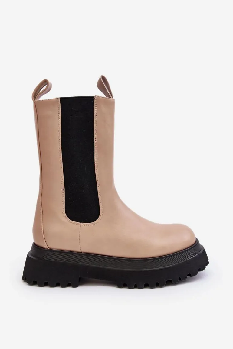 Botki Damskie Masywna Platforma Beżowe Beatrice