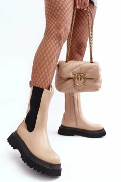 Botki Damskie Masywna Platforma Beżowe Beatrice