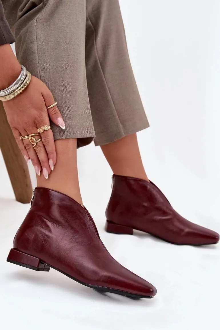 Botki Damskie Na Delikatnym Obcasie Bordowe Elvienne