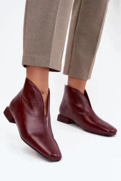 Botki Damskie Na Delikatnym Obcasie Bordowe Elvienne