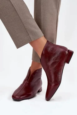 Botki Damskie Na Delikatnym Obcasie Bordowe Elvienne