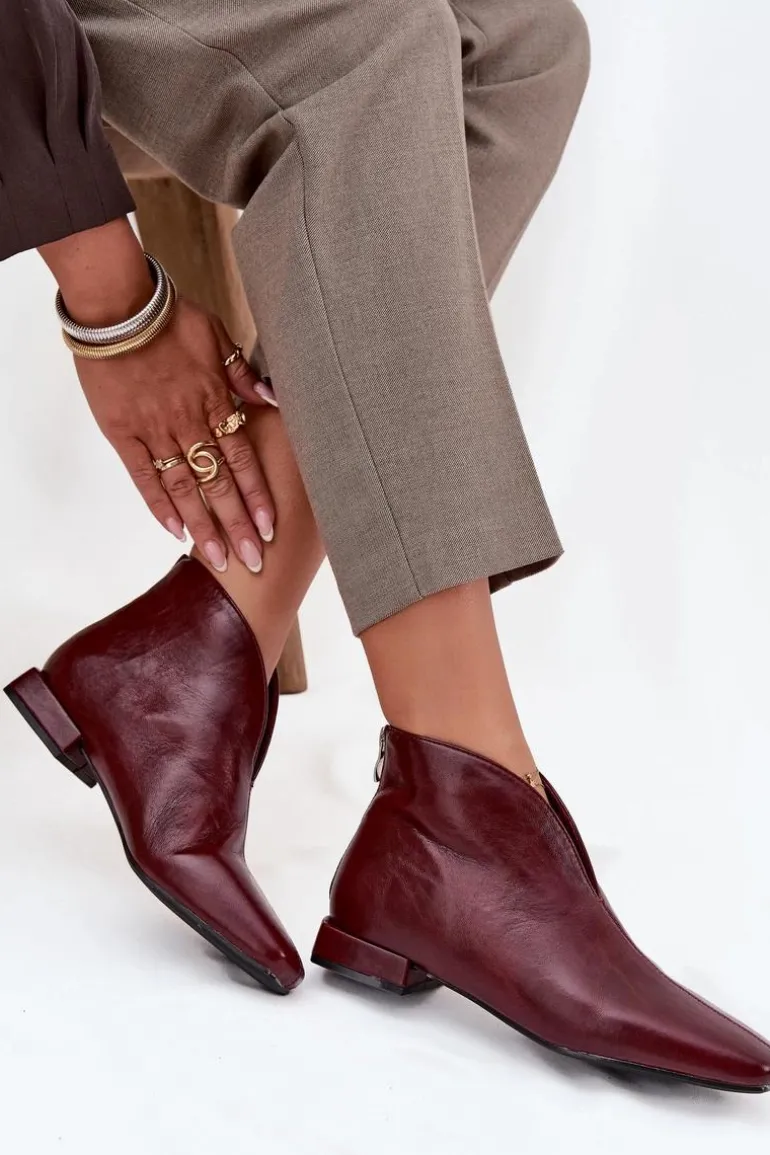 Botki Damskie Na Delikatnym Obcasie Bordowe Elvienne