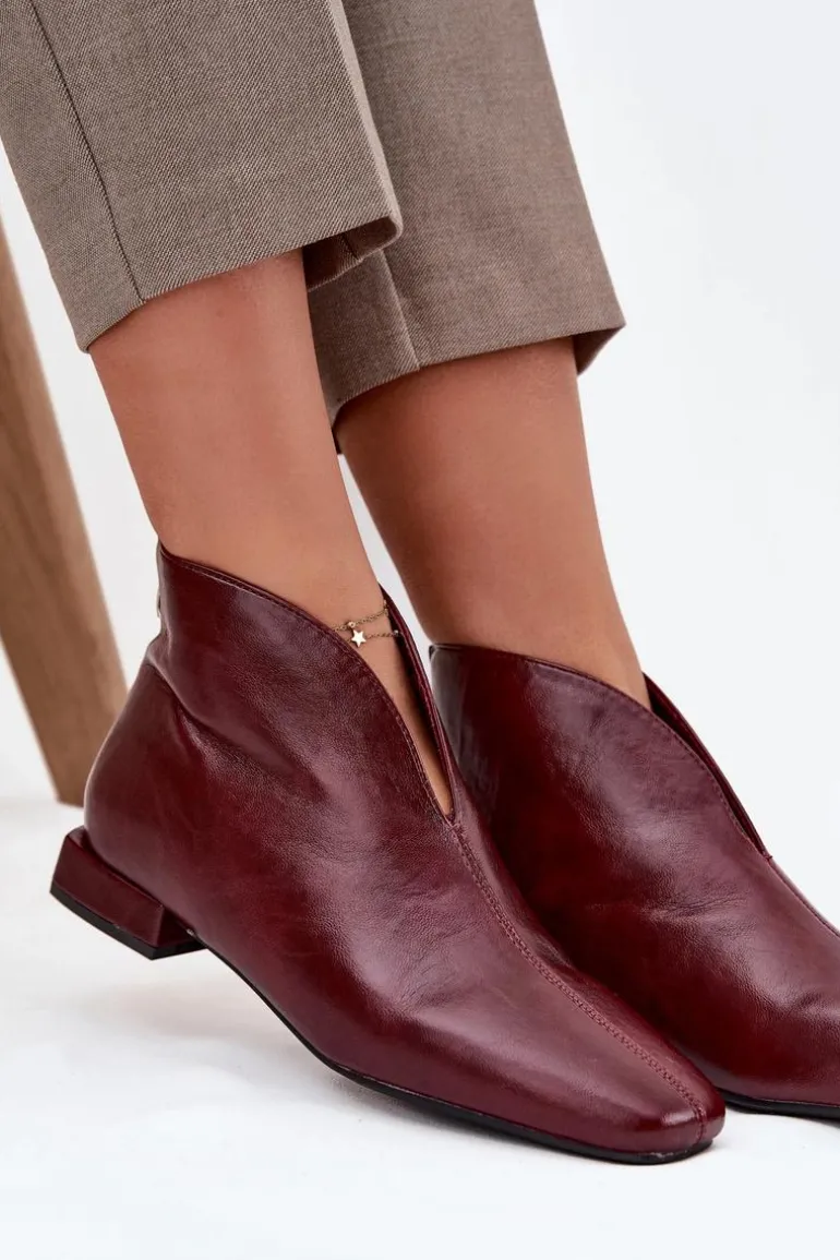 Botki Damskie Na Delikatnym Obcasie Bordowe Elvienne