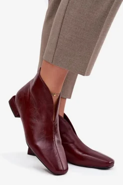 Botki Damskie Na Delikatnym Obcasie Bordowe Elvienne