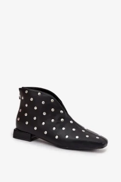 Botki Damskie Na Delikatnym Obcasie Ze Srebrnym Zdobieniem Czarne Rosalind