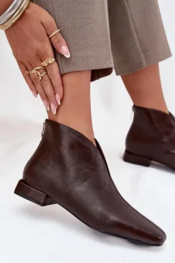 Botki Damskie Na Delikatnym Obcasie Czekoladowe Elvienne