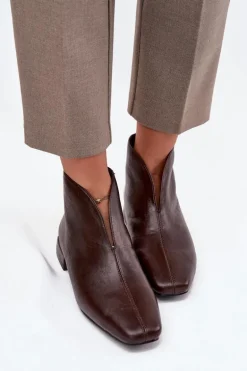 Botki Damskie Na Delikatnym Obcasie Czekoladowe Elvienne