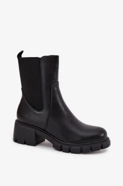 Botki Damskie Na Klocku Eko Skórzane Czarne Kyra