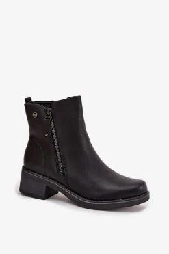 Botki Damskie Na Klocku Ocieplane Czarne Kalivana