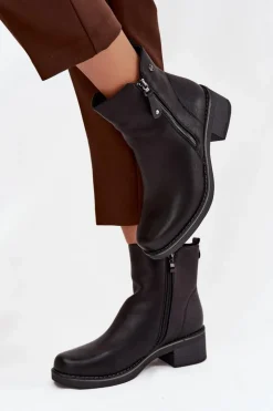 Botki Damskie Na Klocku Ocieplane Czarne Kalivana