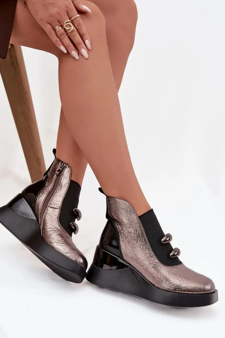 Botki Damskie Na Koturnie D&A MR52-106 Metaliczne