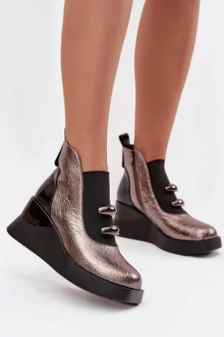 Botki Damskie Na Koturnie D&A MR52-106 Metaliczne