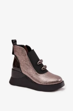 Botki Damskie Na Koturnie D&A MR52-106 Metaliczne