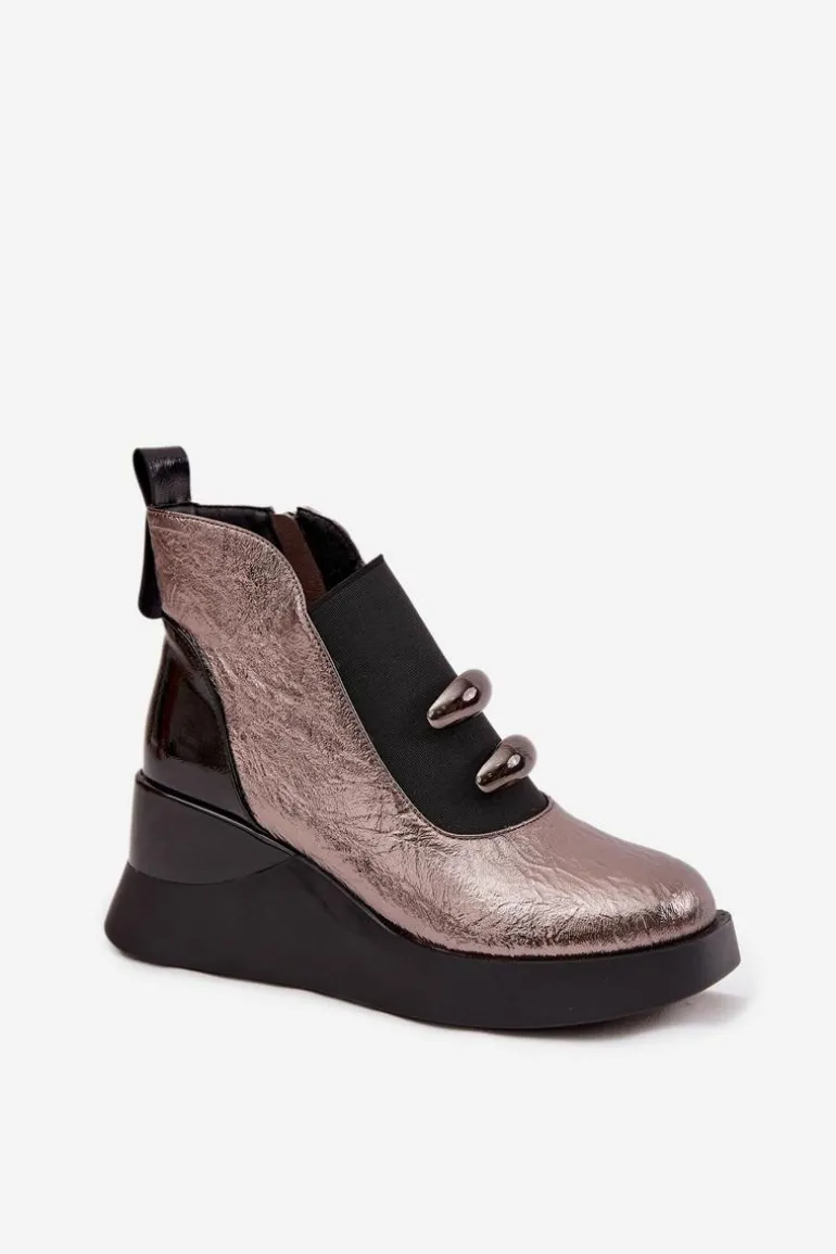 Botki Damskie Na Koturnie D&A MR52-106 Metaliczne