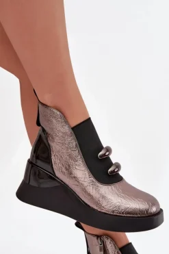 Botki Damskie Na Koturnie D&A MR52-106 Metaliczne