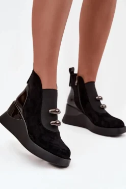 Botki Damskie Na Koturnie D&A MR52-106 Czarne