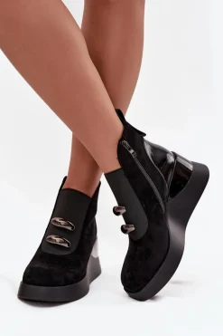 Botki Damskie Na Koturnie D&A MR52-106 Czarne