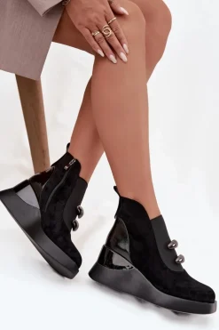 Botki Damskie Na Koturnie D&A MR52-106 Czarne