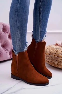 Botki Damskie na Koturnie Zamsz Camel Tema