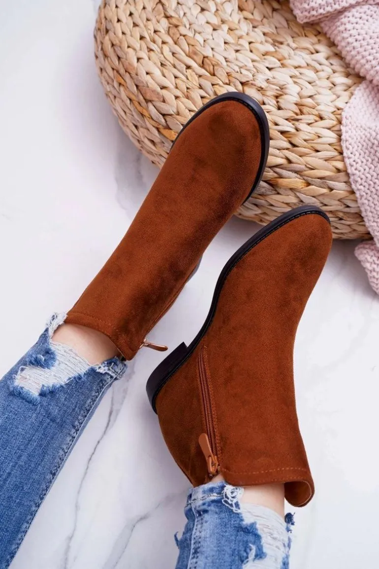 Botki Damskie na Koturnie Zamsz Camel Tema