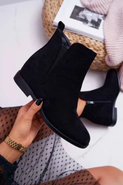 Botki Damskie na Koturnie Zamsz Czarne Tema
