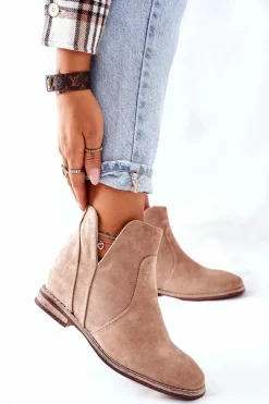 Botki Damskie Na Koturnie S.Barski Joiva Beżowe