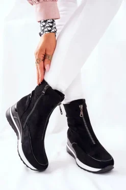 Botki Damskie na Koturnie Czarne Glenvar