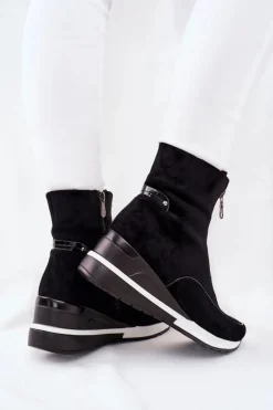 Botki Damskie na Koturnie Czarne Glenvar