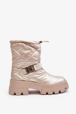 Botki Damskie Na Masywnej Podeszwie I Płaskim Obcasie Beżowe Werikse