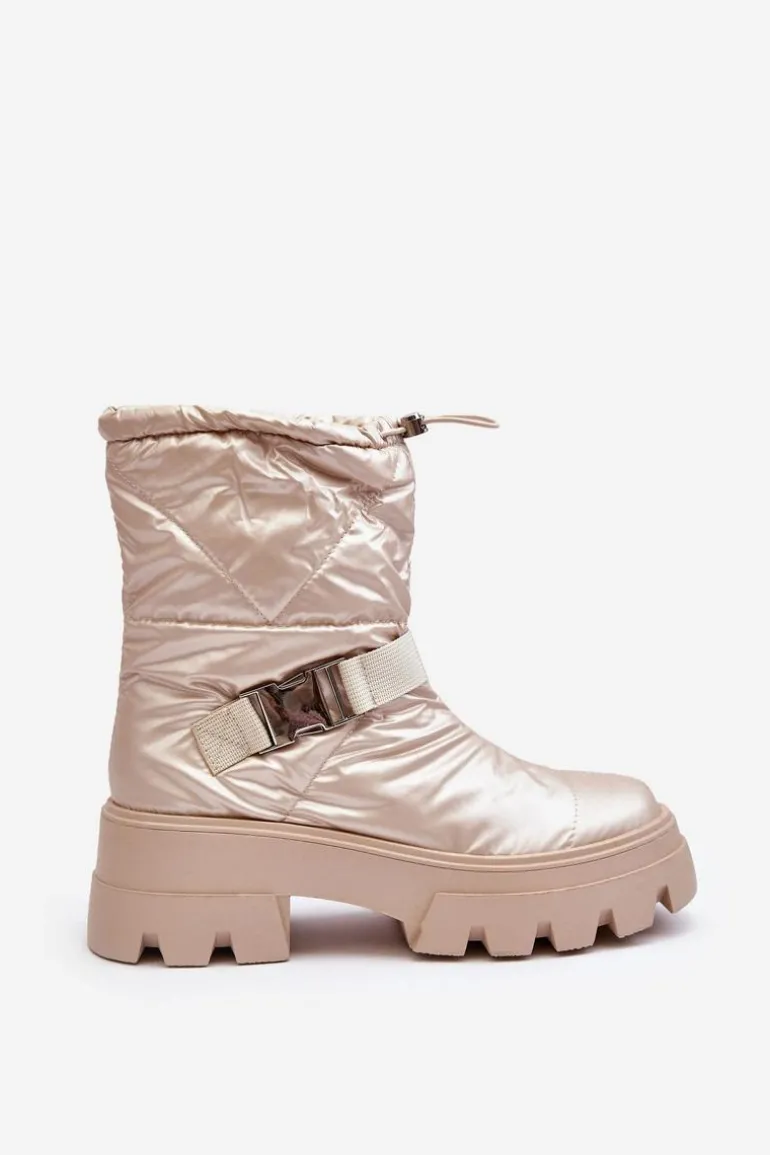 Botki Damskie Na Masywnej Podeszwie I Płaskim Obcasie Beżowe Werikse