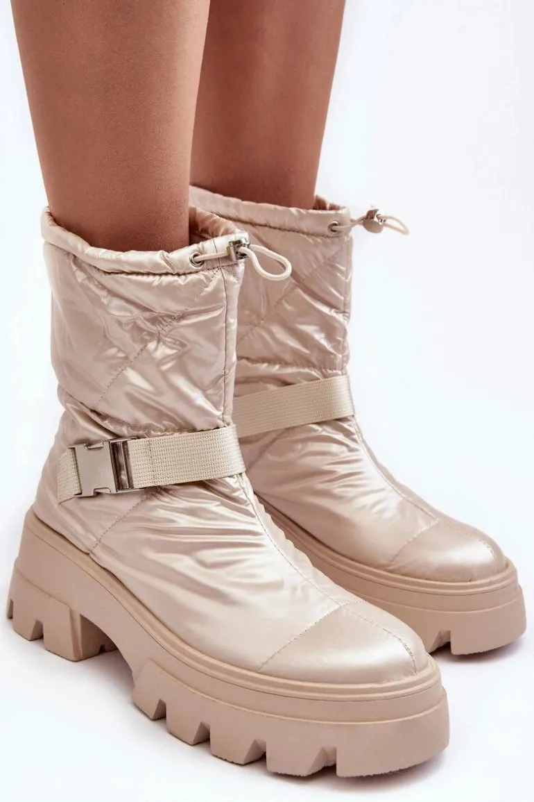 Botki Damskie Na Masywnej Podeszwie I Płaskim Obcasie Beżowe Werikse