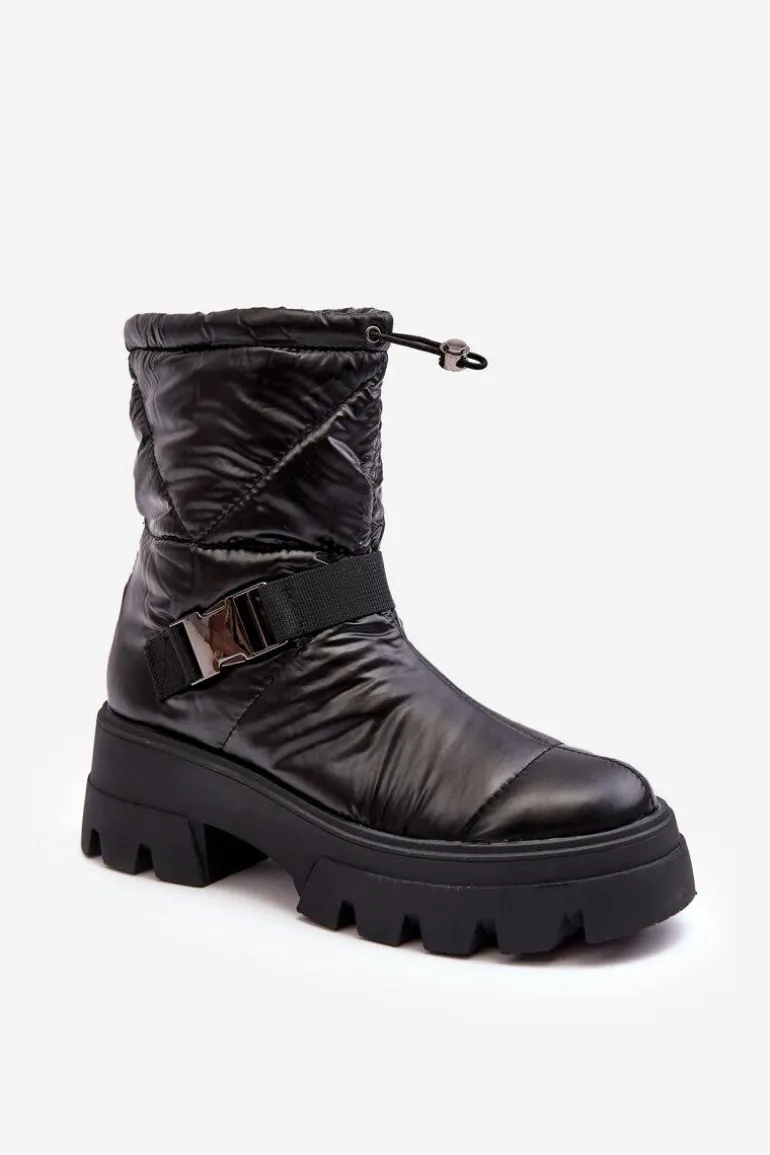 Botki Damskie Na Masywnej Podeszwie I Płaskim Obcasie Czarne Werikse