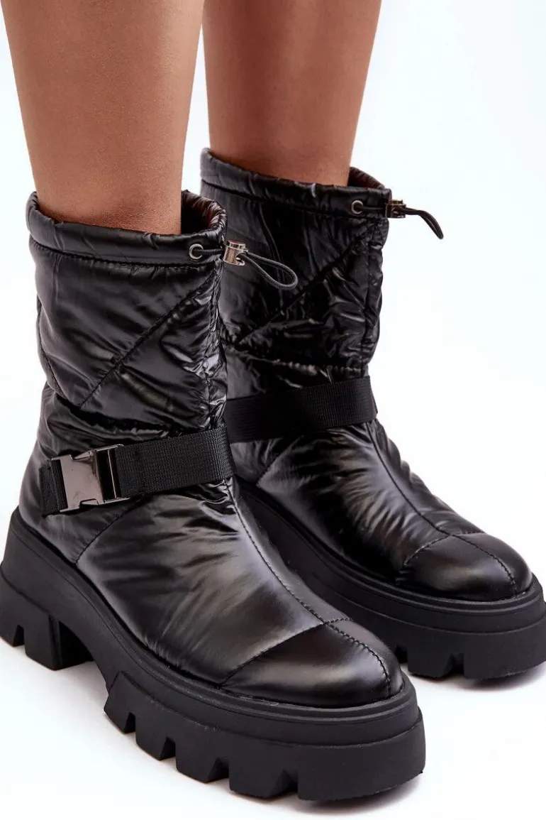 Botki Damskie Na Masywnej Podeszwie I Płaskim Obcasie Czarne Werikse