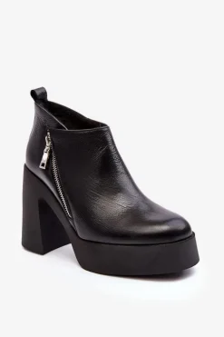 Botki Damskie Na Masywnym Słupku Z Suwakiem 1755 Zazoo Czarne
