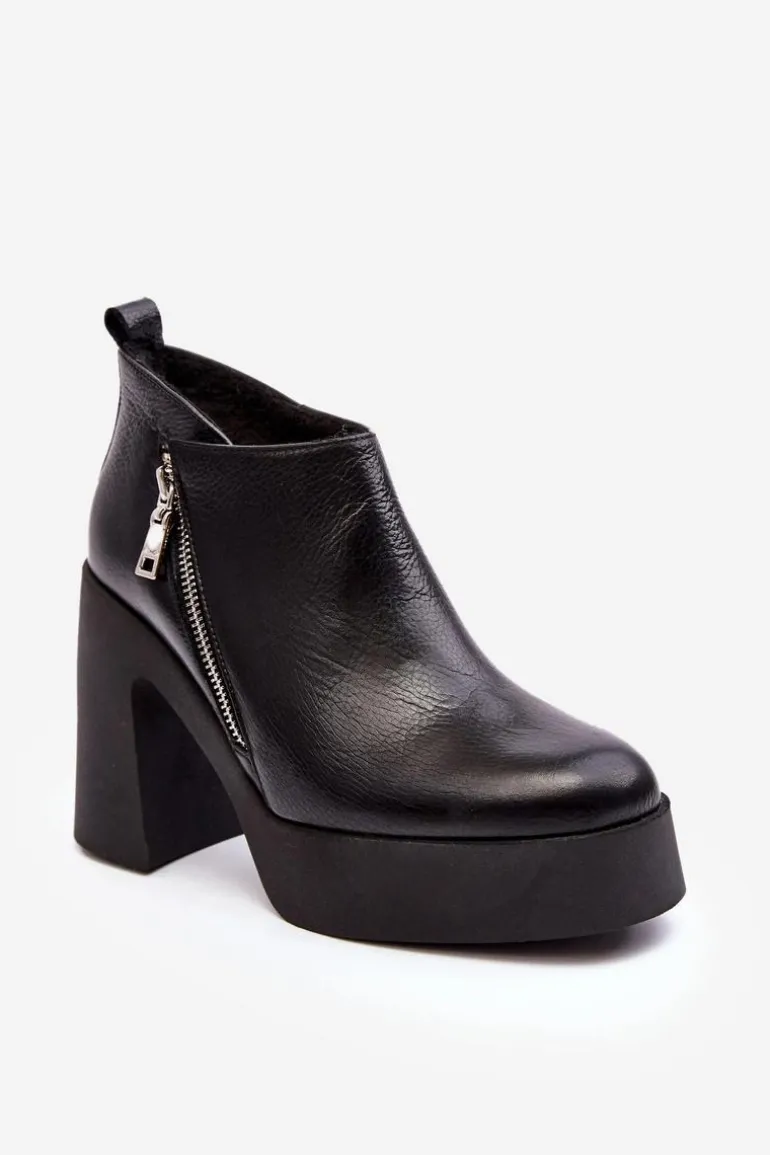 Botki Damskie Na Masywnym Słupku Z Suwakiem 1755 Zazoo Czarne