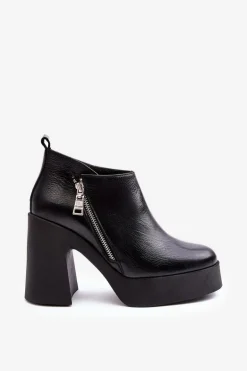 Botki Damskie Na Masywnym Słupku Z Suwakiem 1755 Zazoo Czarne